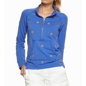 Lilly Pulitzer Skipper 1/2 Zip Seashell Embroidered Popover Sweatshirt Blue L